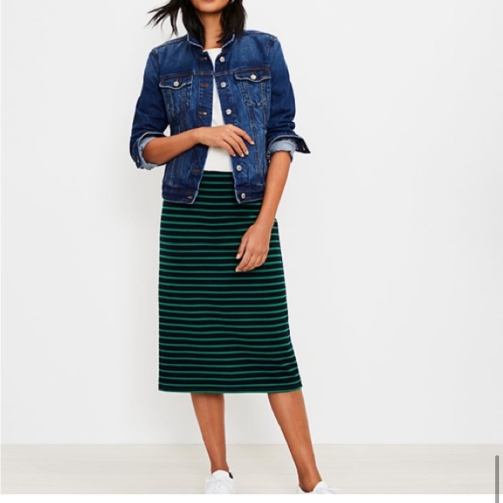 Loft navy blue & green striped pencil skirt